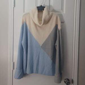 CHICSOUL Color Block Ribbed Cowl Neck Sweater Sz XL